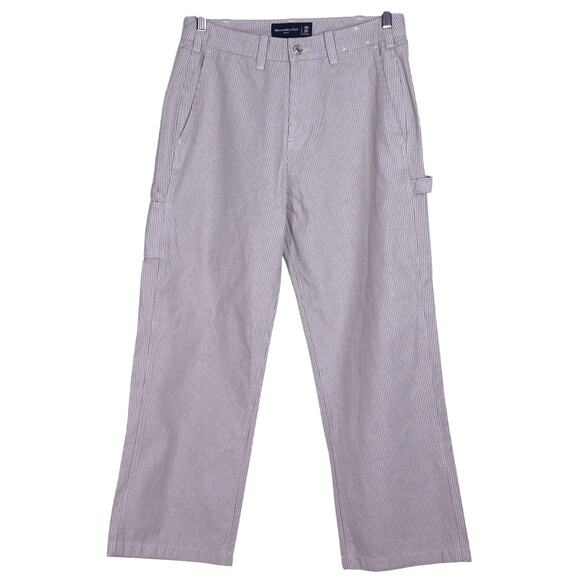 ABERCROMBIE & FITCH Baggy Pinstripe Carpenter Pant White/Tan Casual Men's 30 - Picture 1 of 8